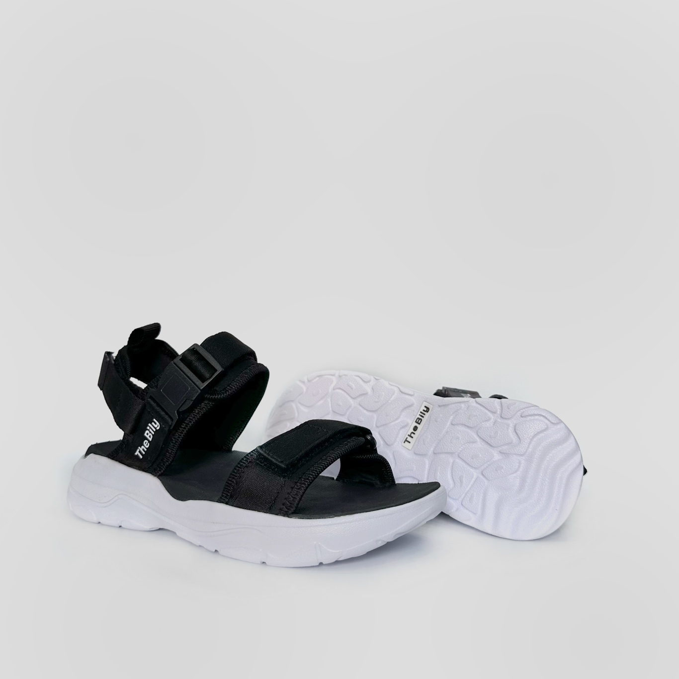 Giày Sandal Nam Nữ Unisex The BiLy Quai Ngang Dây Dù Đế IP Siêu Êm Nhẹ Đế Trắng Màu Đen-BLDT09