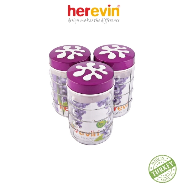 Bộ 2 Hũ Thủy Tinh Herevin Tròn Sọc Nắp Decor 1.5L - HEHU135902-803