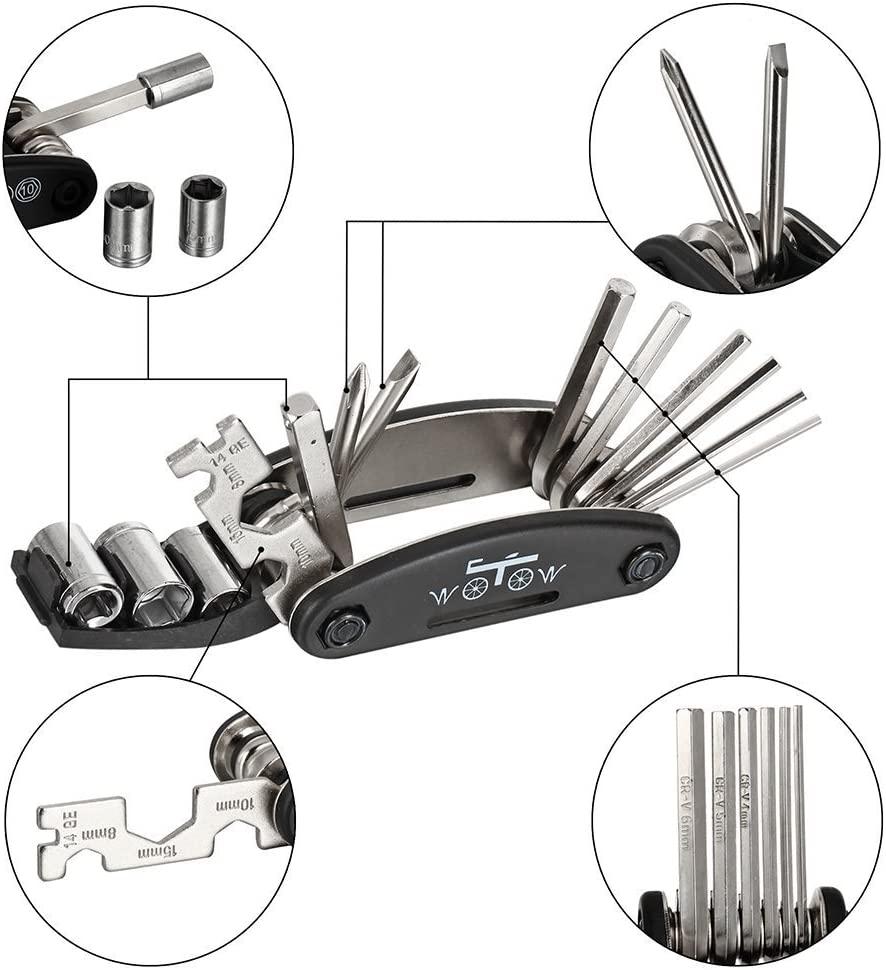 Bộ dụng cụ sửa chữa xe đạp, Multitool cho xe đạp 16 trong 1 với đòn bẩy lốp xe đạp Cờ lê lục giác