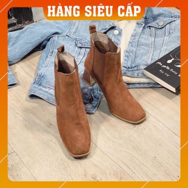 Boot da lộn, boots nữ, mũi vuông, cao gót