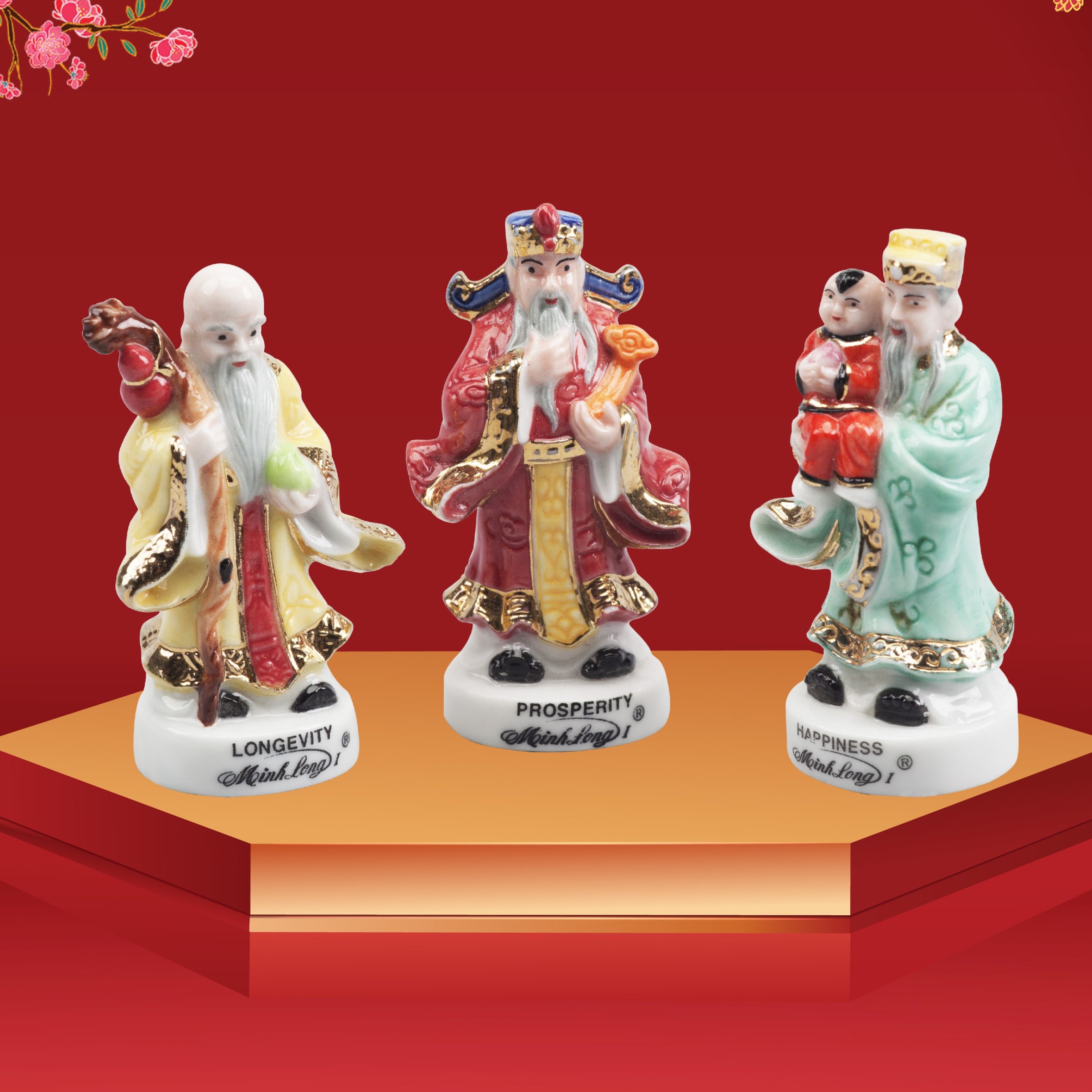 Tượng Sứ Minh Long - Phúc - Lộc - Thọ Trang Trí Tết