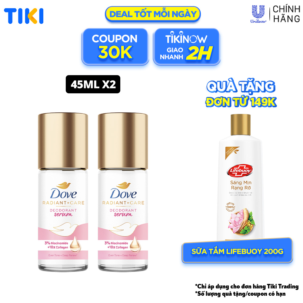 Combo 2 Lăn ngăn mùi tinh chất serum cao cấp Dove dành cho nữ với 3% Niacinamide dưỡng da sáng mịn đều màu 45ml