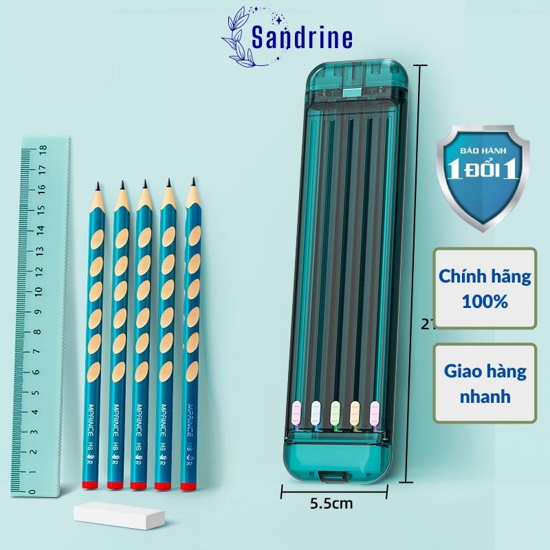 Hộp Bút Chì Thông Minh Gọn Nhẹ Siêu Bền Có 5 Bút Chì Thước Kẻ Và Cục Tẩy 2B Sandrine HB-02 - Hàng Chính Hãng