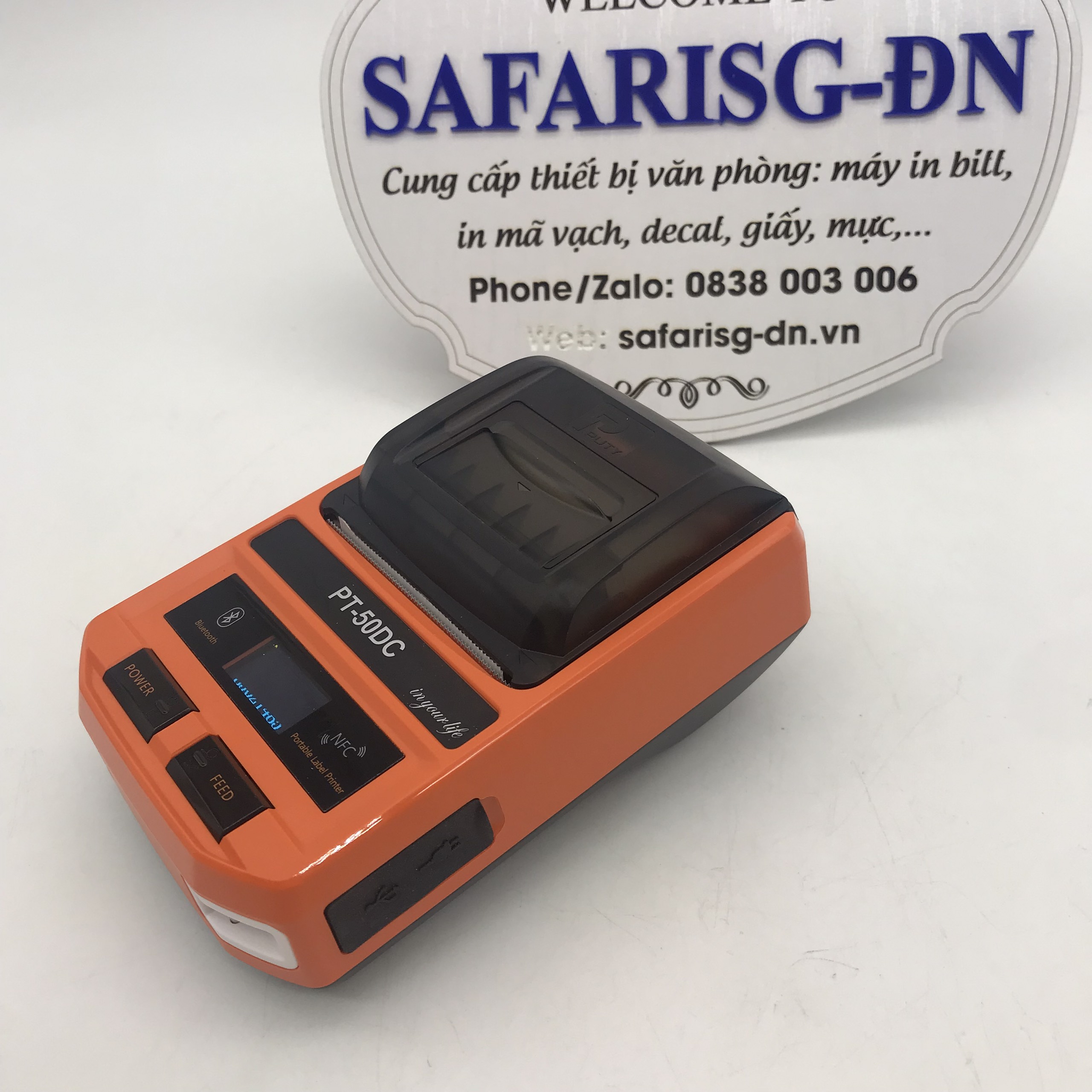 Máy in cầm tay PT-50DC dán decal lên sản phẩm trực tiếp