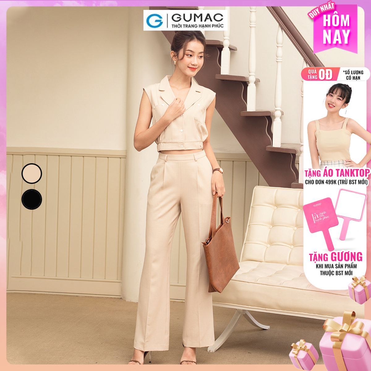 Quần tây nữ suông xếp ly thanh lịch công sở thời trang GUMAC QD06039