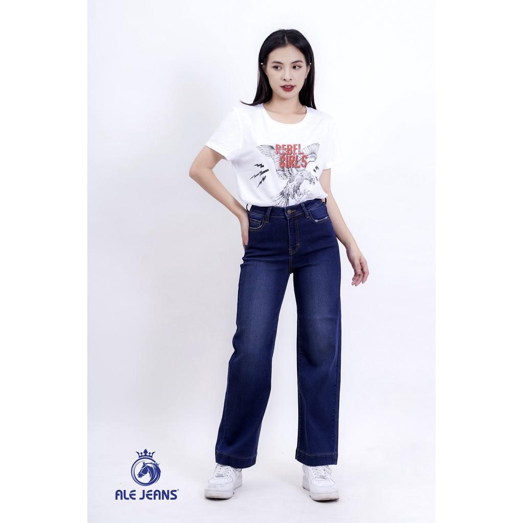 Quần Jeans Nữ Ống rộng  WWID004D ALE JEANS - Xanh đậm may lai