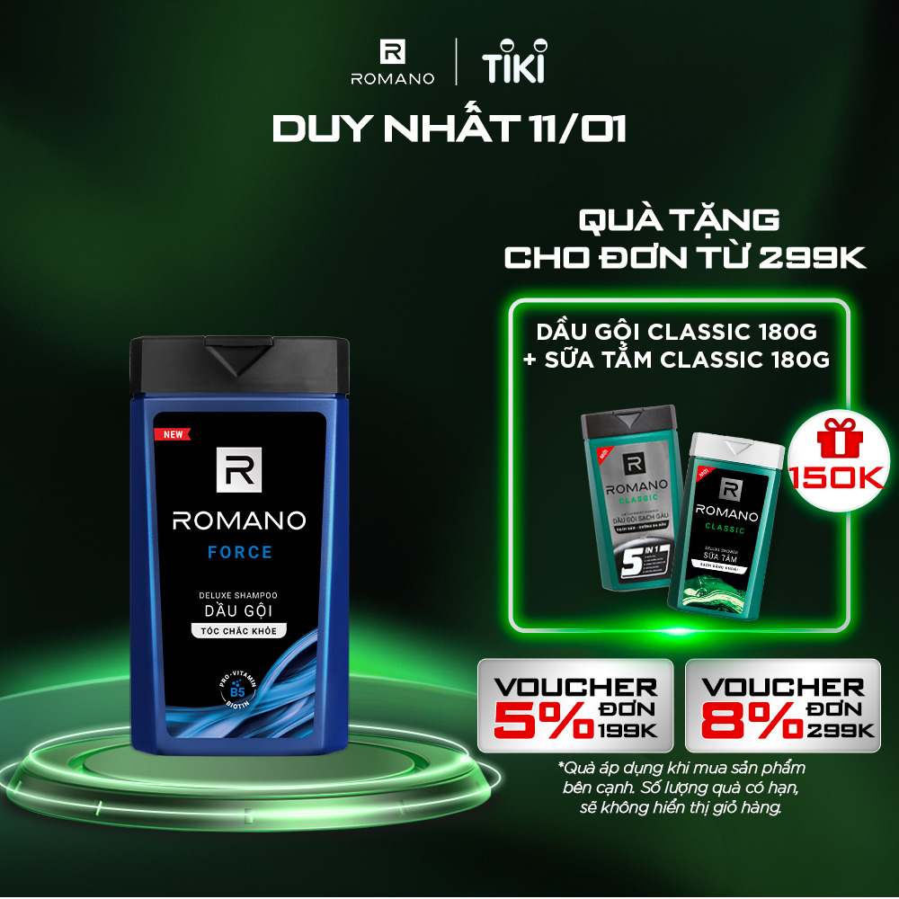 Dầu gội cao cấp Romano Force mạnh mẽ tự tin tóc chắc khỏe 380gr