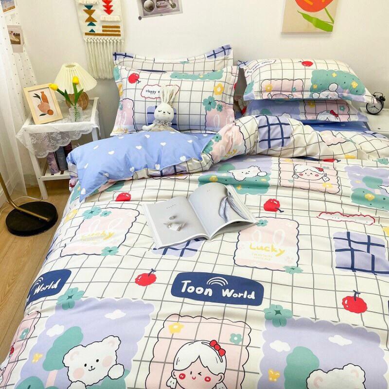 Bộ chăn ga poly ô vuông xinh