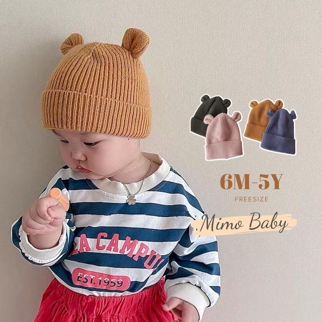 Mũ nón len cho bé - mũ len trơn tai gấu vặn vành cho bé 6m-5y mimo baby ML37