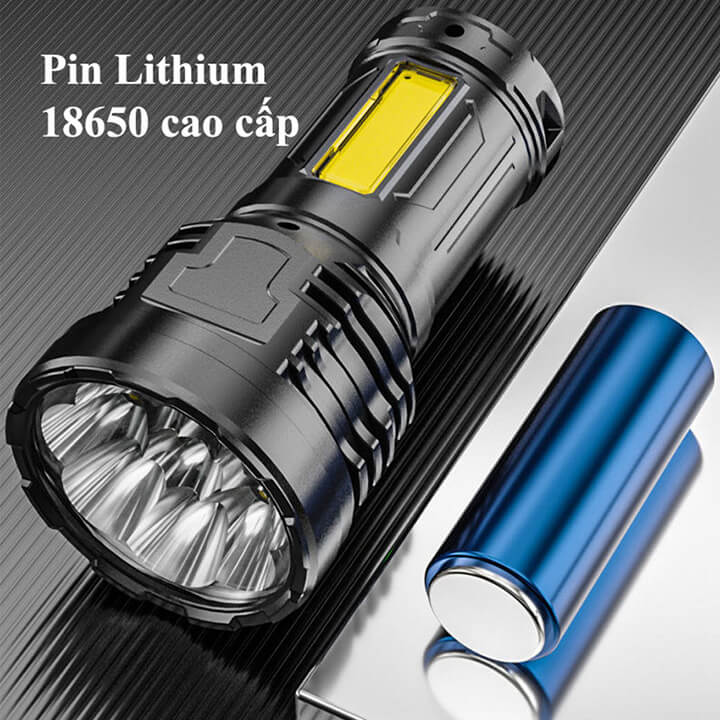 Đèn Pin Cầm Tay Mini Siêu Sáng Chiếu Xa 500m, 4 Chế Độ, Chống Thấm Nước, 8 Bóng Đèn LED Có COB Đèn Cạnh