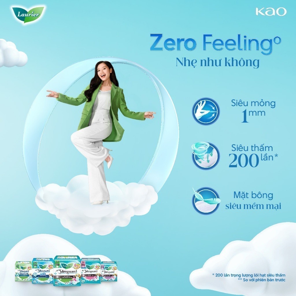Combo 4 gói BVS Laurier Siêu Mỏng 1mm Kháng khuẩn 22.5cm 8 miếng