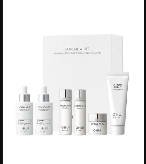 Bộ Tinh chất dưỡng sáng chuyên sâu OHUI Extreme White Mela Toning Ampoule Essence Duo Set