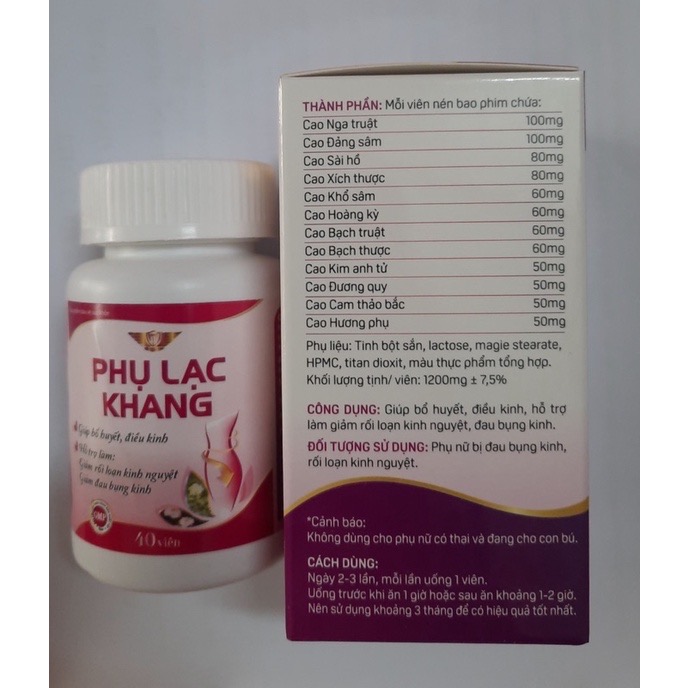 Phụ lạc khang - hôp 40 viên - giúp bổ huyết, điều kinh, giảm rối loạn kinh nguyệt, giảm đau bụng kinh.
