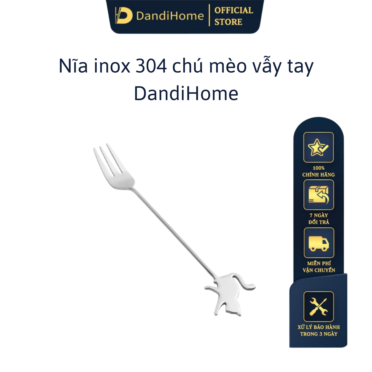 Pack 6 nĩa/dĩa ăn trái cây, hoa quả, bánh kem inox 304 DandiHome hoạt hình dễ thương hình chú mèo