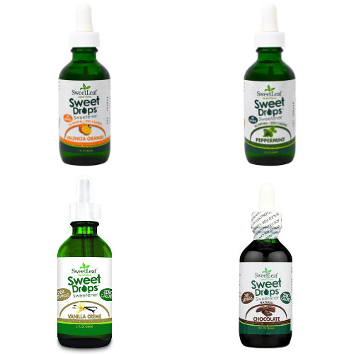 COMBO 4 chai Đường ăn kiêng cỏ ngọt 0 Calories Sweetleaf Stevia 60ml xuất xứ Mỹ - chiết xuất tự nhiên - Sweetdrops 4 vị khác nhau