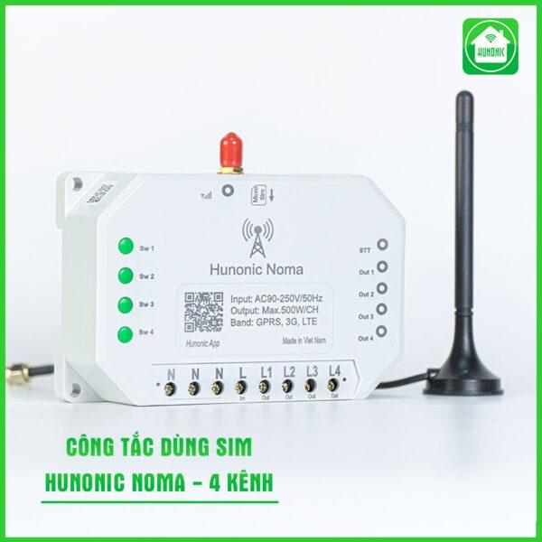 Công tắc Noma Hunonic 4 kênh | Điều Khiển Mọi Thiết Bị Từ Xa Qua Điện Thoại Dùng Sim | Công Tắc Không Xài Wifi Vô Cùng Tiện Lợi [Hàng Chính Hãng]