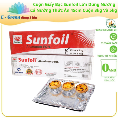 Cuộn Giấy Bạc Nướng Thịt Cá, Thức ăn Sunfoil, Loại 3kg Và 5kg, Cuộn Lớn 30cmx45cm Giấy Bạc Nướng - Egreen Dung  Lần