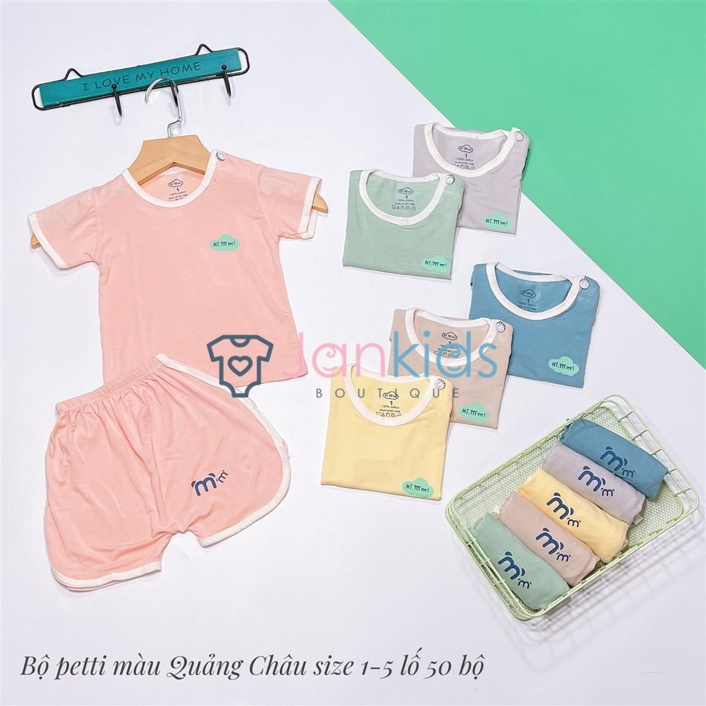 Bộ quần áo cộc tay Hi!mom nền màu viền trắng vải petit mềm mại cho bé 5-16kg