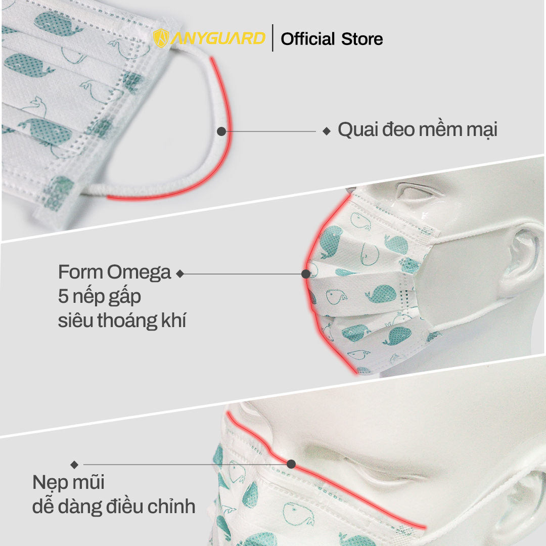 Khẩu Trang Trẻ Em Anyguard Hàn Quốc 3 Lớp Chính Hãng -베이비 마스크 - Face Mask For Kids Under 13 yearsold-ISO 9001:2015, ISO 13485:2016, QCVN 01:2017/BTC