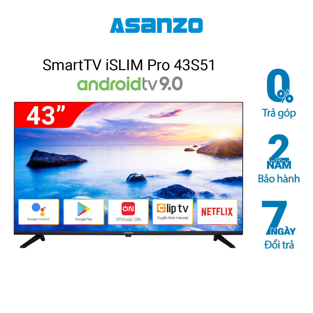 Smart TV Voice Asanzo 43 Inch FULLHD ISLIM PRO 43S51- Hàng chính hãng