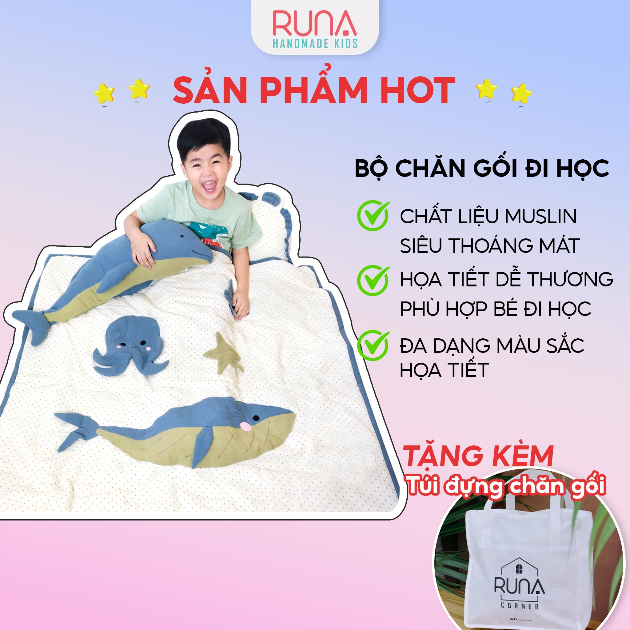 Bộ chăn đi học mùa hè cho bé thiết kế thủ công Runa Kids chất liệu vải xô Muslin thoáng mát thấm hút tốt an toàn cho bé