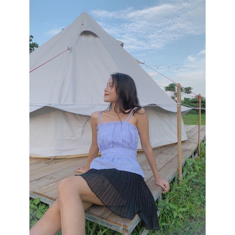 Áo 2 dây bèo nhún cúp ngực