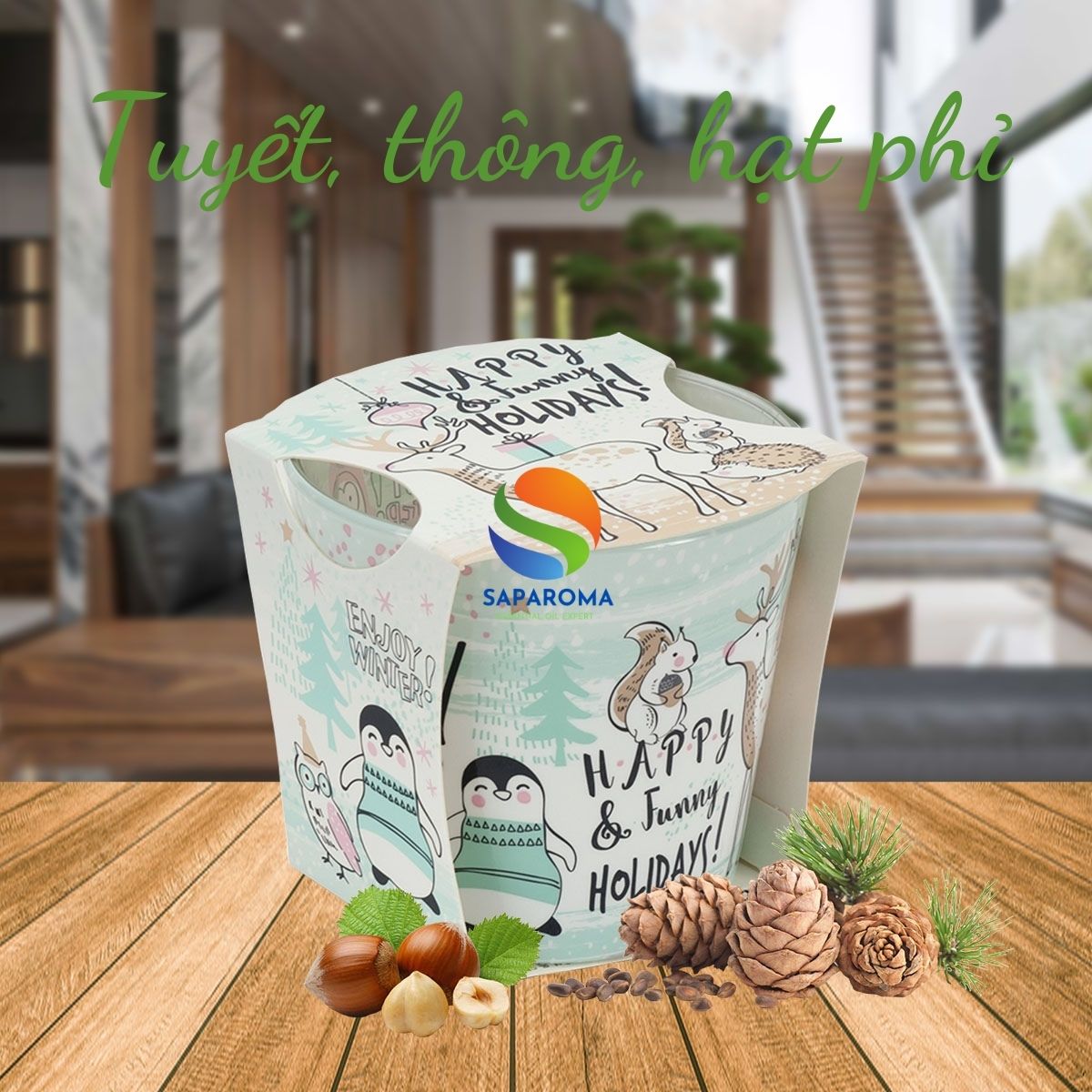 Ly nến thơm tinh dầu Bartek Merry and Bright 115g QT02785 - tuyết, thông, quế, nến trang trí, thơm phòng, thư giãn, hỗ trợ khử mùi (giao mẫu ngẫu nhiên)