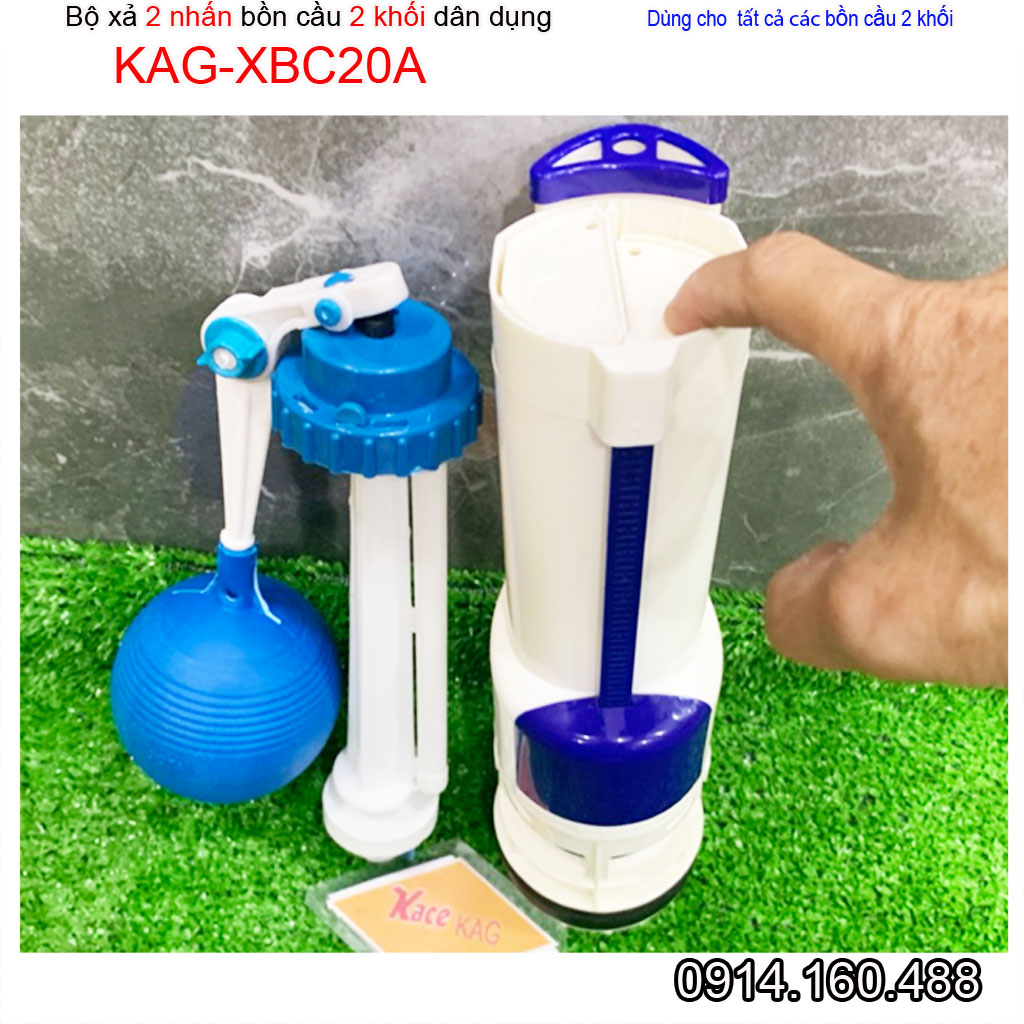 Bộ xả bồn cầu 2 nút nhấn cho bồn 2 khối KAG-XBC20A nhựa 100%, RUột thùng nước xi bệt két rời Nhấn êm xả nước sạch