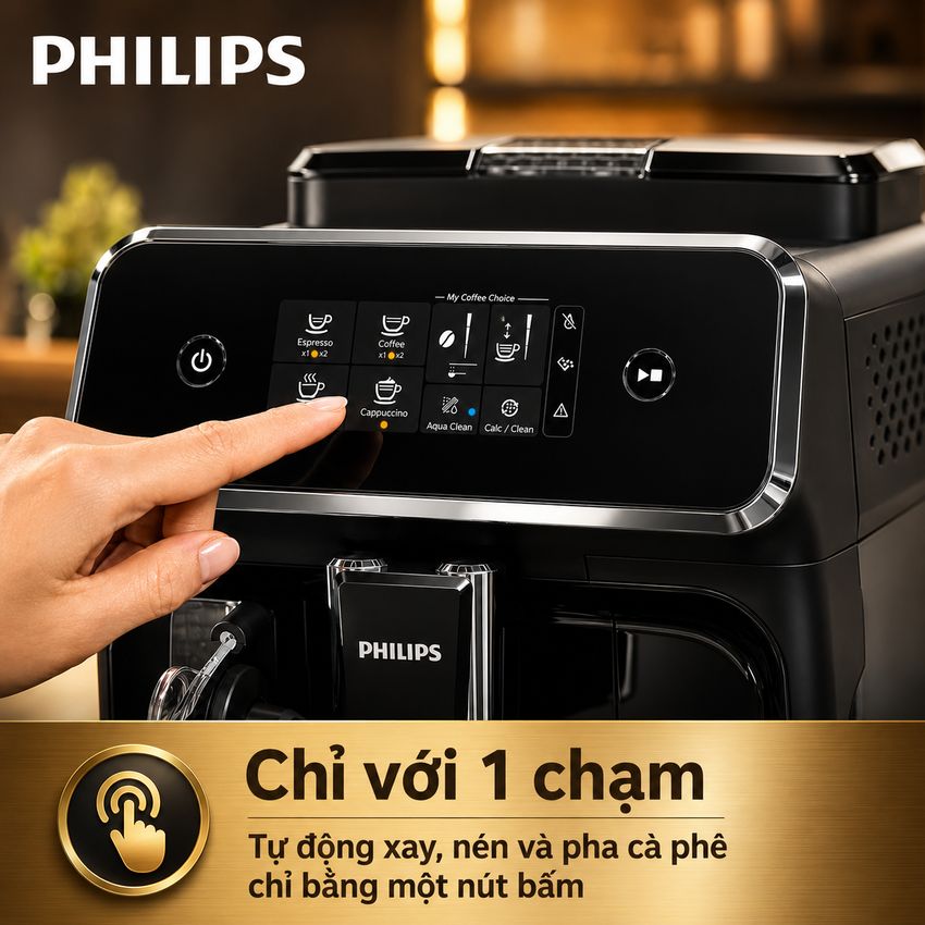 Máy pha cà phê Espresso, Americano tự động và Capuccino, Latte thương hiệu Philips EP2124/72 Serial 2200 - Hàng nhập khẩu