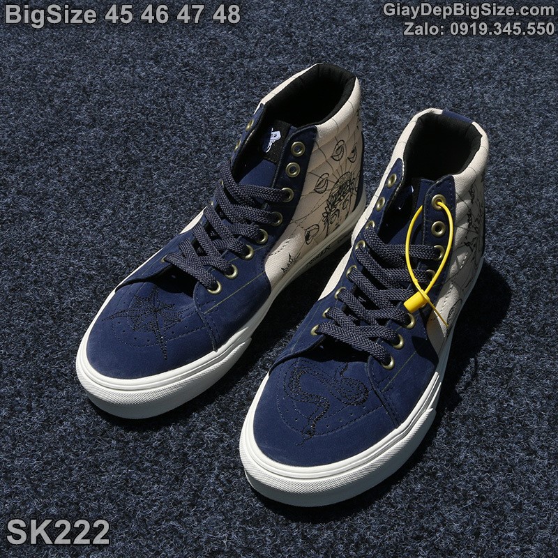 Giày trượt ván, giày thể thao cổ cao cỡ lớn 45 46 47 48 cho nam chân to. Big size custom sneakers for wide feet - SK222