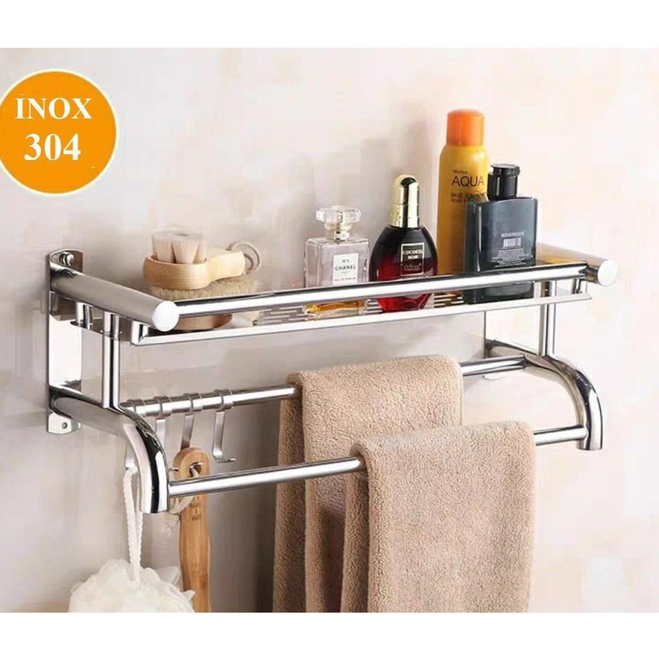 Kệ Dán Tường Nhà Tắm Treo Khăn 3 Tầng Tiện Ích Không Cần Khoan Đục, Giá Inox 304