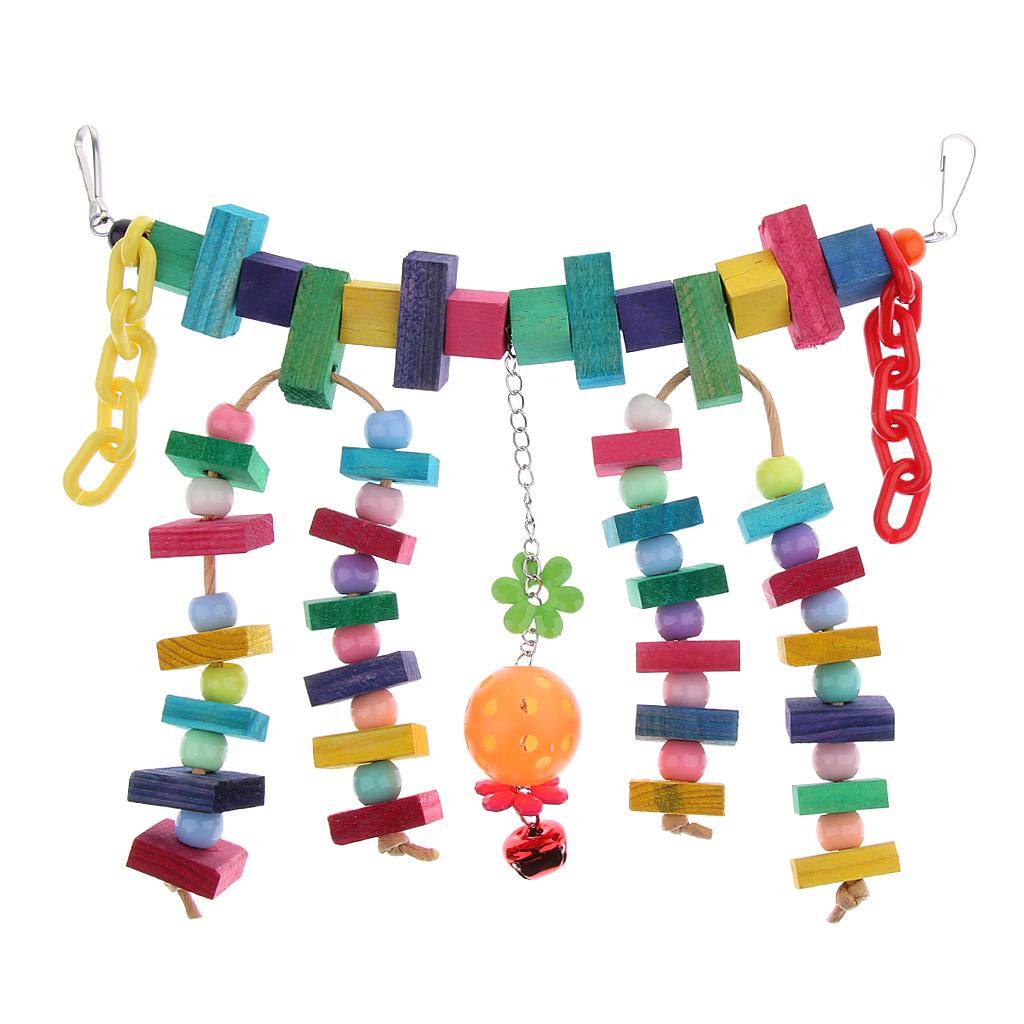 Parrot Cage Toy Bird Ladder Colorful Wooden Chain Flexible Bridge Chew Toy
