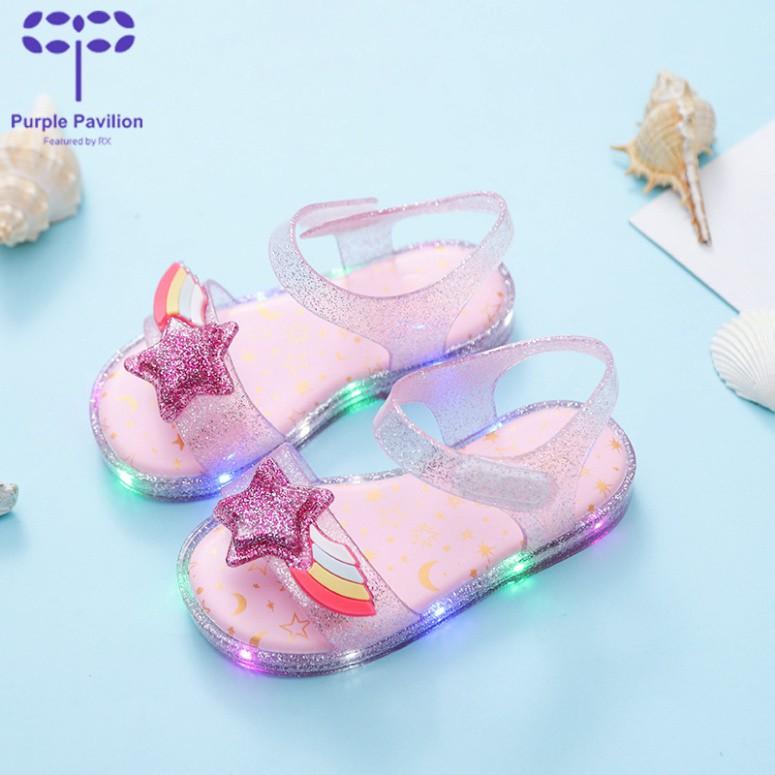 Giày sandal nhựa đèn LED màu cầu vồng chất lượng cao cho bé gái