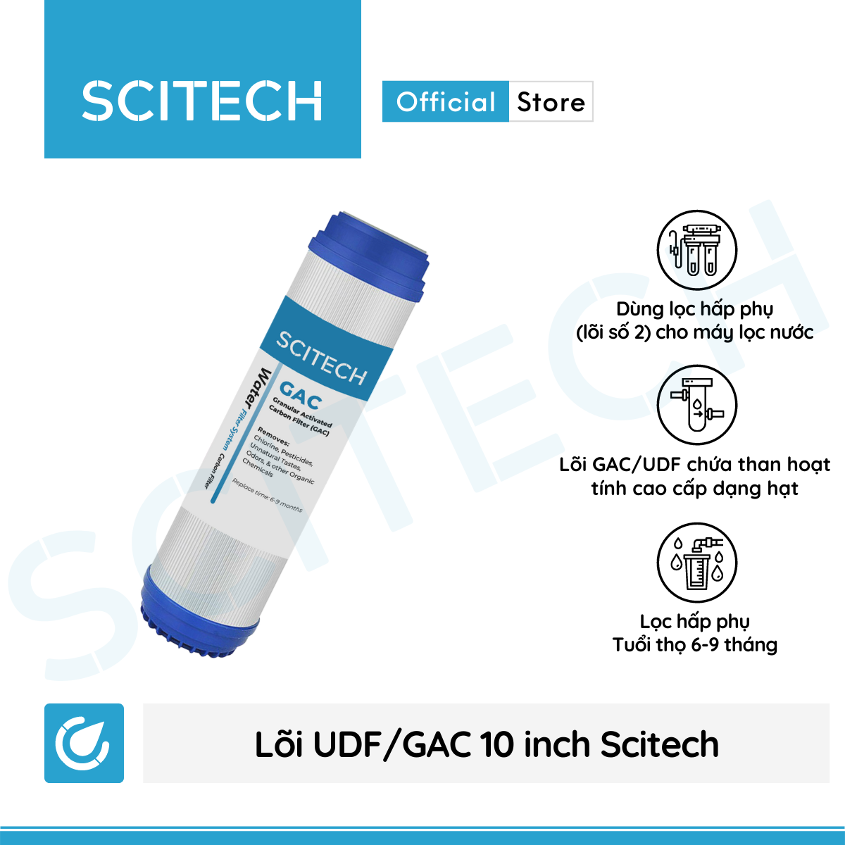 Lõi UDF/GAC 10 inch - Lõi số 2 máy lọc nước RO, bộ lọc thô - Hàng chính hãng