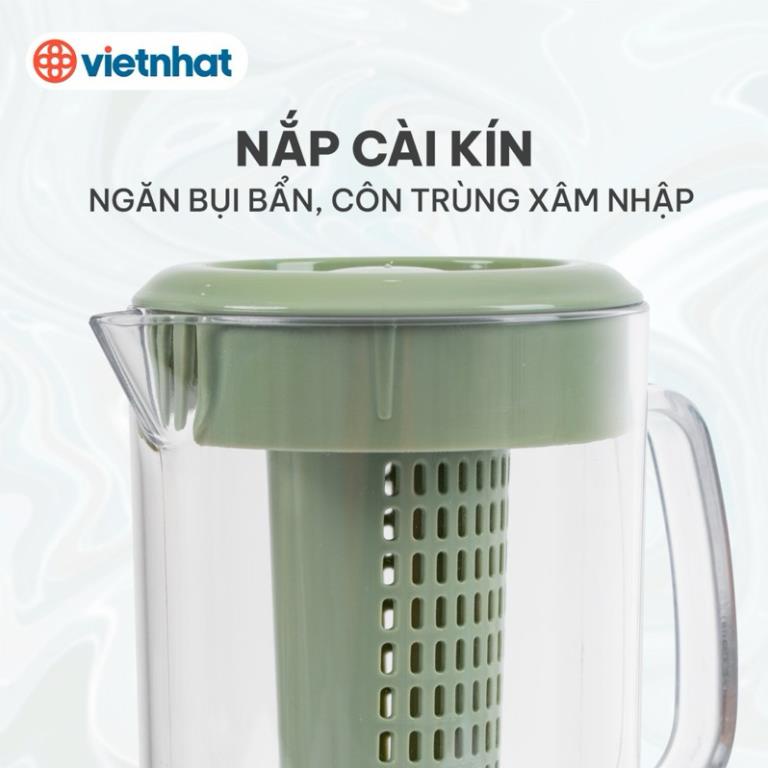 Ca kính uống nước có lọc 1500ml - Lõi lọc tháo rời, nắp kín - Trà, nước detox hoa quả bỏ tủ lạnh, Bình đựng nước, Bình pha trà có lõi lọc