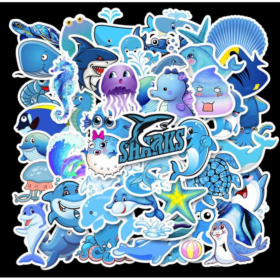 Sticker dán cao cấp SINH VẬT BIỂN Cực COOL ms#62
