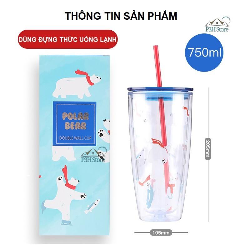 Ly nhựa 2 lớp 750ml Lock&Lock có ống hút HAP507 HAP509 HAP522