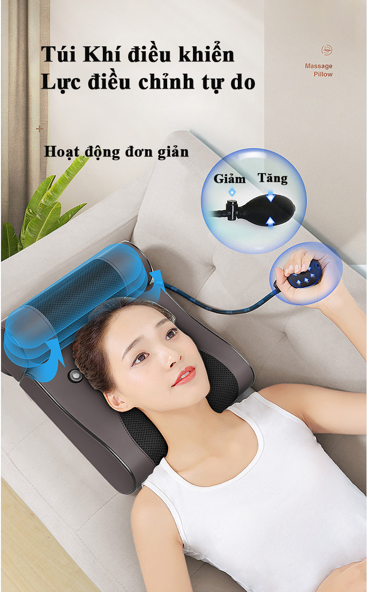 Gối massage kiêm tựa lưng massage phiên bản nâng cấp tích hợp nhiệt hồng ngoại cùng điều kiển cầm tay tiện lợi Hàng Chính Hãng