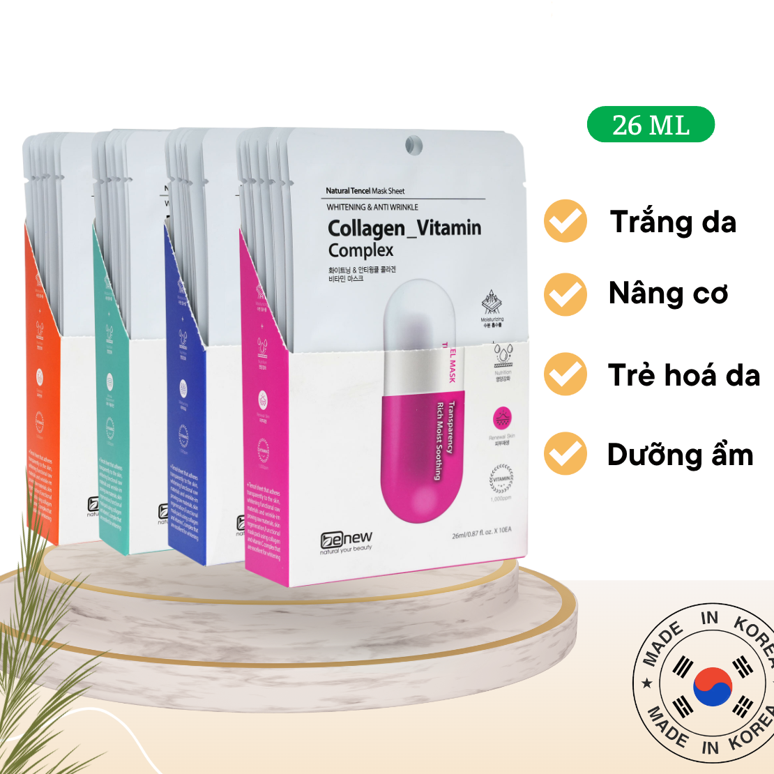 10 miếng mặt nạ cao cấp H.A trắng da, cấp ẩm sâu, phục dồi da hư tổn, chống nhăn BENEW Hyaluronic Vitamin Complex