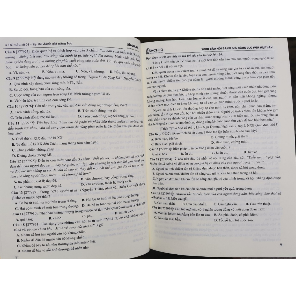 Sách - 2000 Câu hỏi đánh giá năng lực môn Ngữ văn