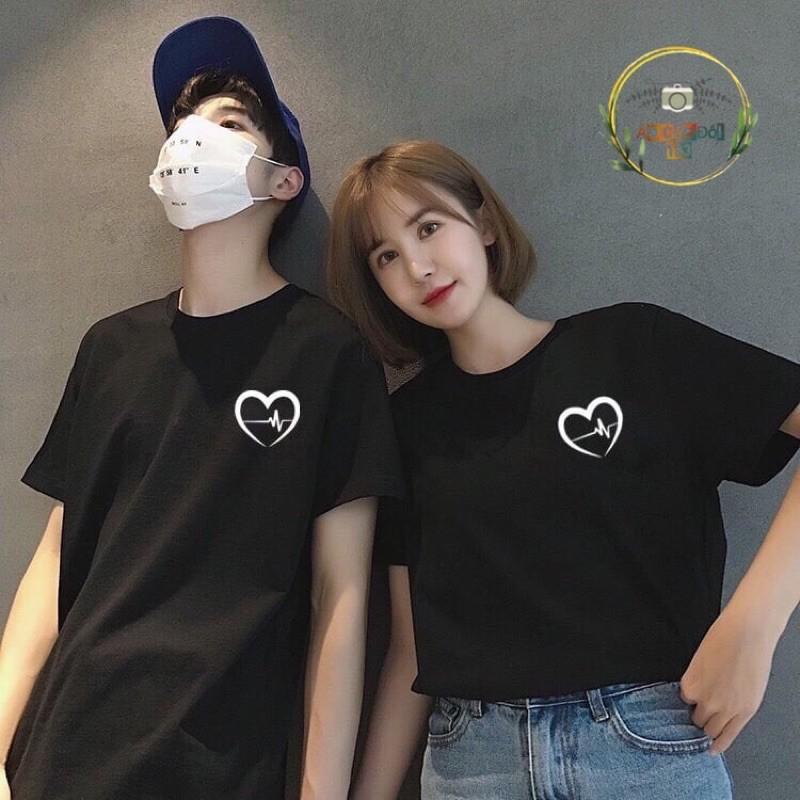 Áo thun đôi in tim unisex