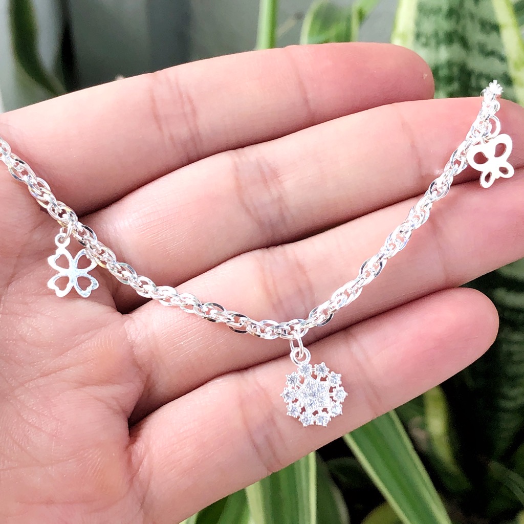 Lắc Tay Lắc Chân Bạc Ta Nguyên Chất Cho Bé Yêu Bạc Hiểu Minh LTE526 Hoa Tuyết - Bảo Hành Vĩnh Viễn