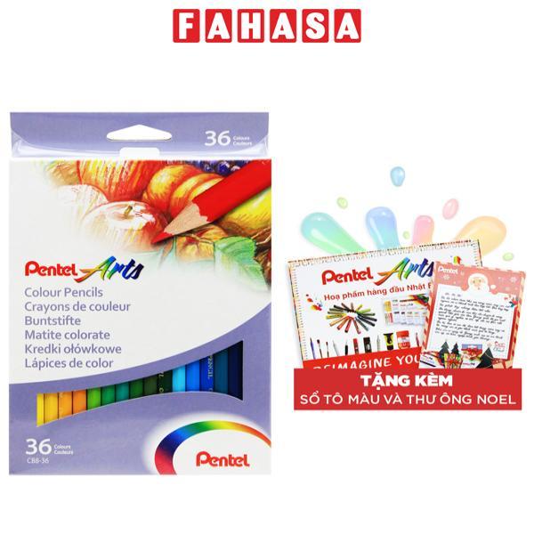 Bộ 36 Bút Chì Màu Khô - Kèm 1 Sổ Tô Màu + Thư Từ Ông Già Noel - Pentel NOEL-CB8_36U