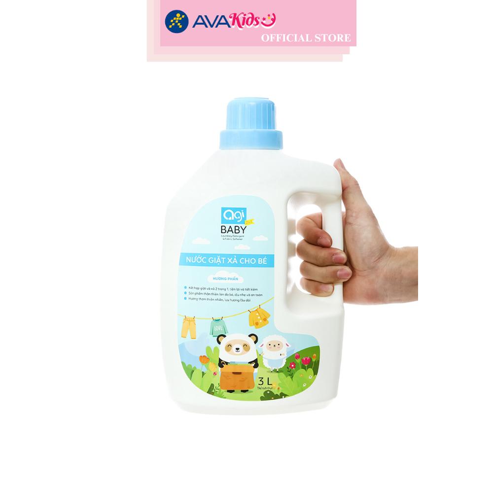 Nước giặt xả quần áo cho bé Agi Xanh hương phấn can 3 lít
