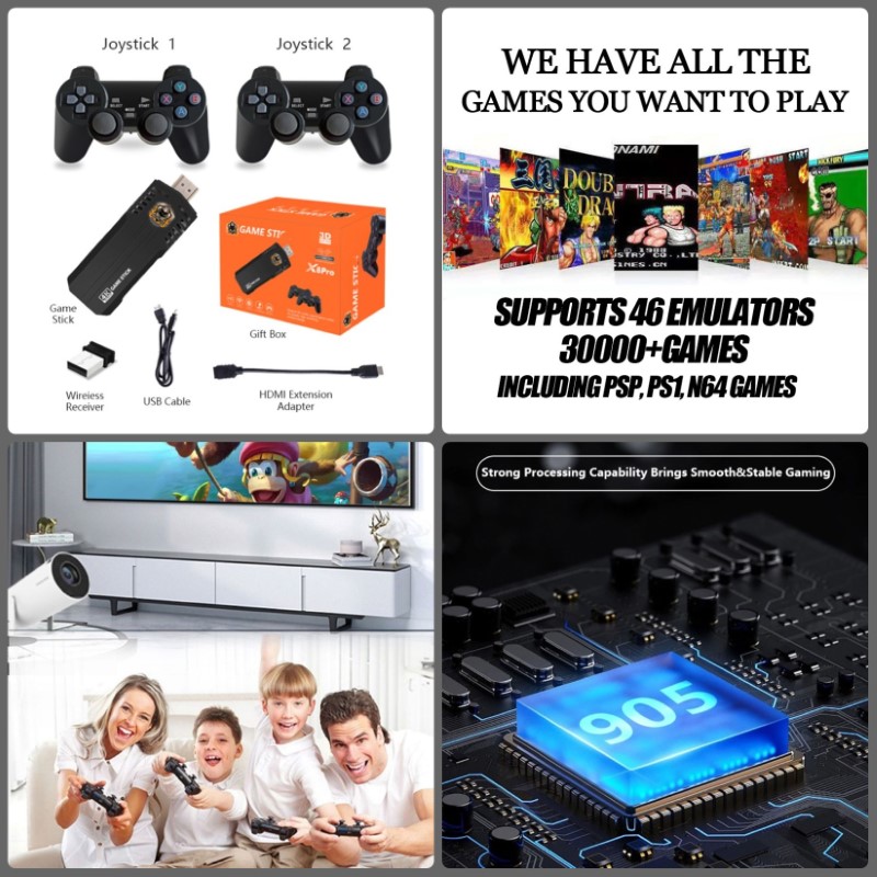Bộ Máy Retro Gamestick X2 64G 2 tay cầm kết nối HDMI cho màn hình Tivi máy chiếu hàng nhập khẩu