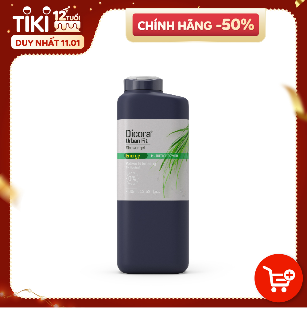 Sữa tắm Dicora Urban Fit Energy chiết xuất Cỏ Vetiver &amp; Nhân Sâm giúp làm sạch da và duy trì độ ẩm 400ml