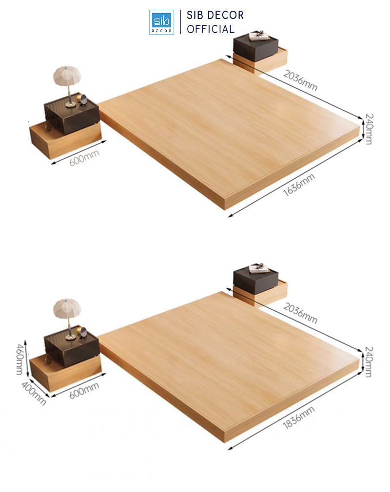 Giường Ngủ Tatami Khung Giường Ẩn SIB Decor, Tùy Chọn Đèn LED Cảm Biến GN33