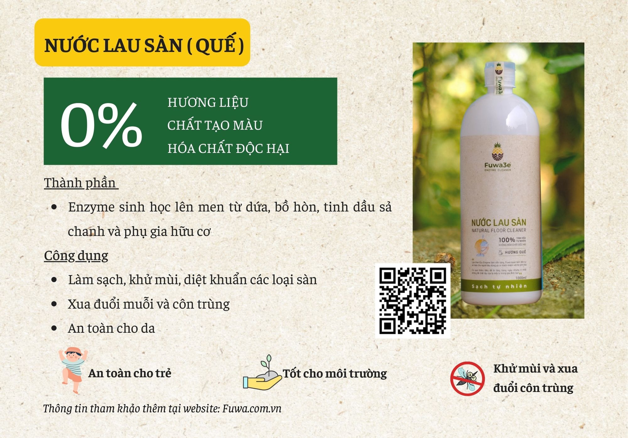 Nước lau sàn Hương Quế Hữu Cơ, Lau Sàn Gỗ, Lau Sàn Nhà Đuổi Muỗi, Côn Trùng 100% từ thảo mộc không hóa chất