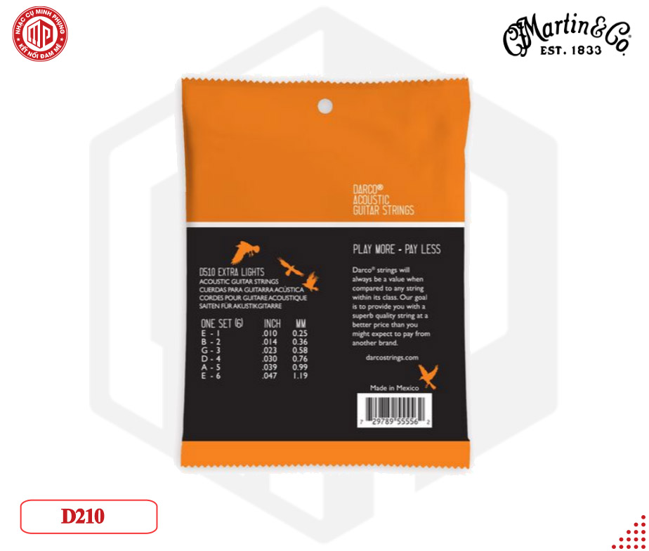 Bộ dây đàn guitar cao cấp Martin Darco 92/8 Acoustic Guitar Strings, Extra Light — M07-41Y18D210