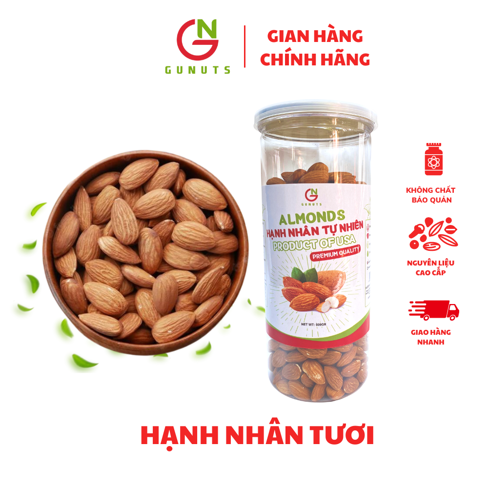 Hạt Hạnh Nhân Sấy Đã Tách Vỏ - Hạt Hạnh Nhân Mỹ - Hạnh Nhân Rang Chín Gunuts Giúp Bổ Sung DInh Dưỡng, Ăn Liền, Làm Granola 500gr